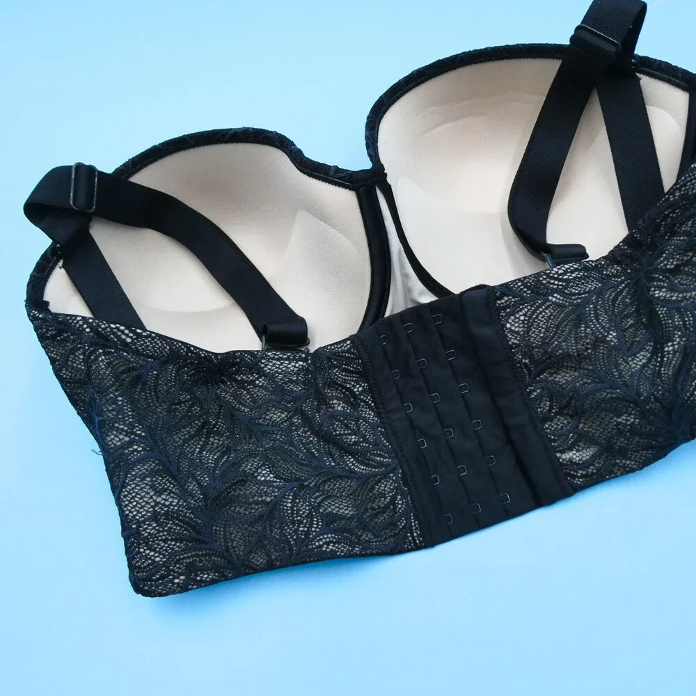 Leonisa Size 38E‎ Black Lace 360 Removable Straps Longline Lace Lingerie 11911N